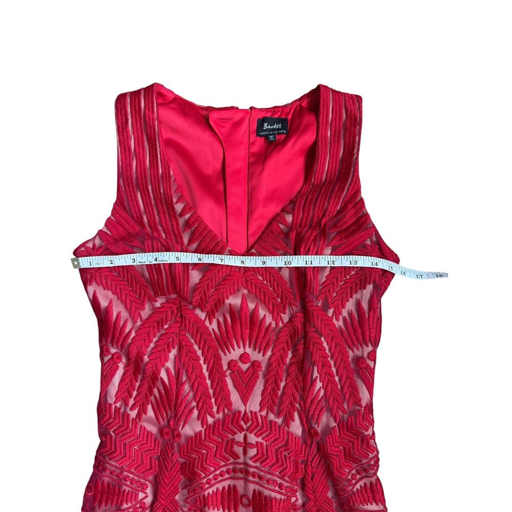 Bardot Embroidered Mesh Cocktail Dress Red XS Sheath Lace Overlay - Picture 4 of 10